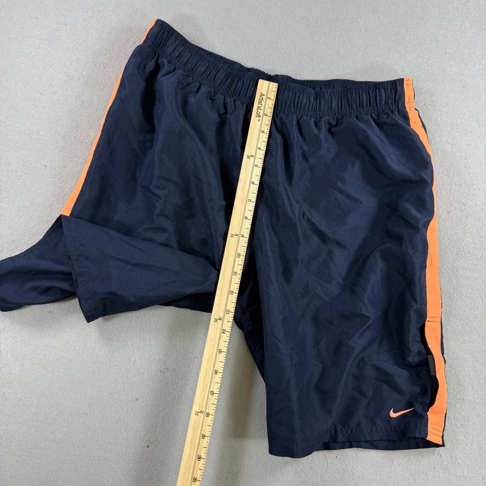 Nike Swim Trunks Men XL Navy Orange Stripe Board Shorts Racer Volley Beach Surf